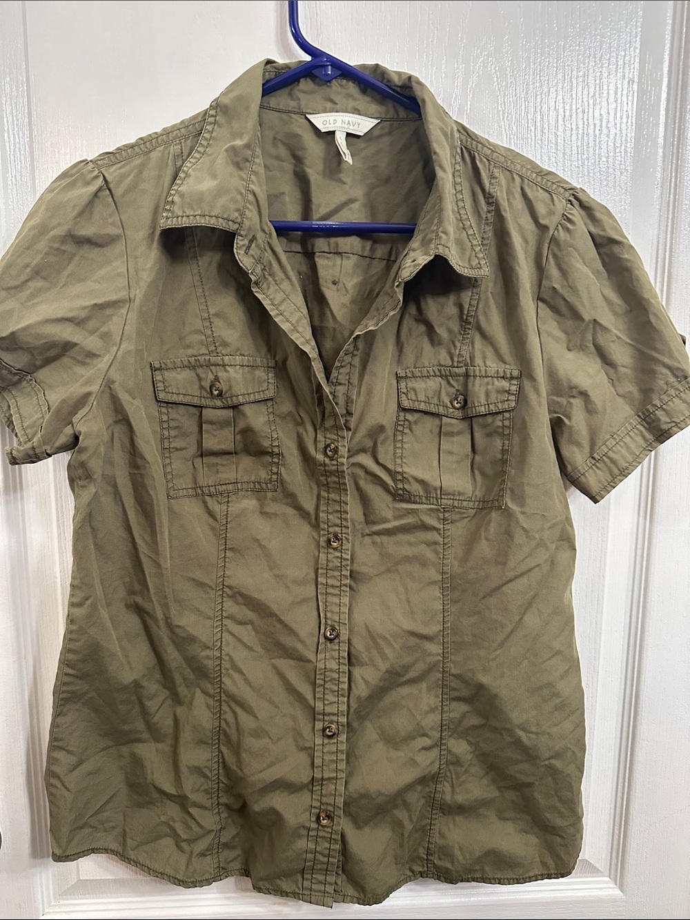 Old Navy Men’s Short-Sleeve Button-Front Olive Utility Shirt